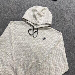 Nike Hoodie Men's 2XL AOP Activewear Pullover Cotton White/Black Y2K